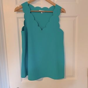 Anthropologie Teal Scallop-Edge Tank Top